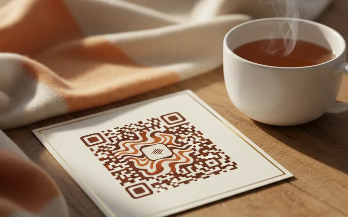 A audio QR code shown on a printed item in a real setting