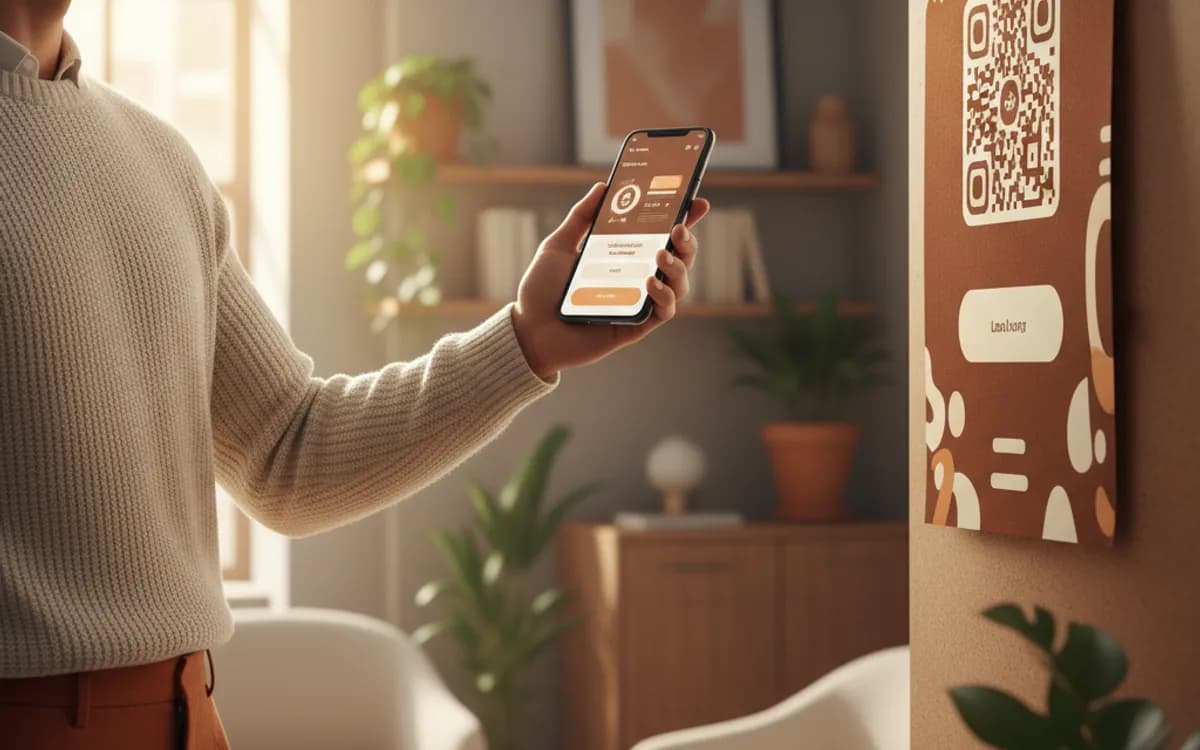 A person scanning a dynamic QR code with a smartphone in a real setting