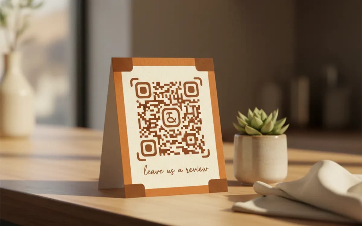 A Google review QR code shown on a printed item in a real setting