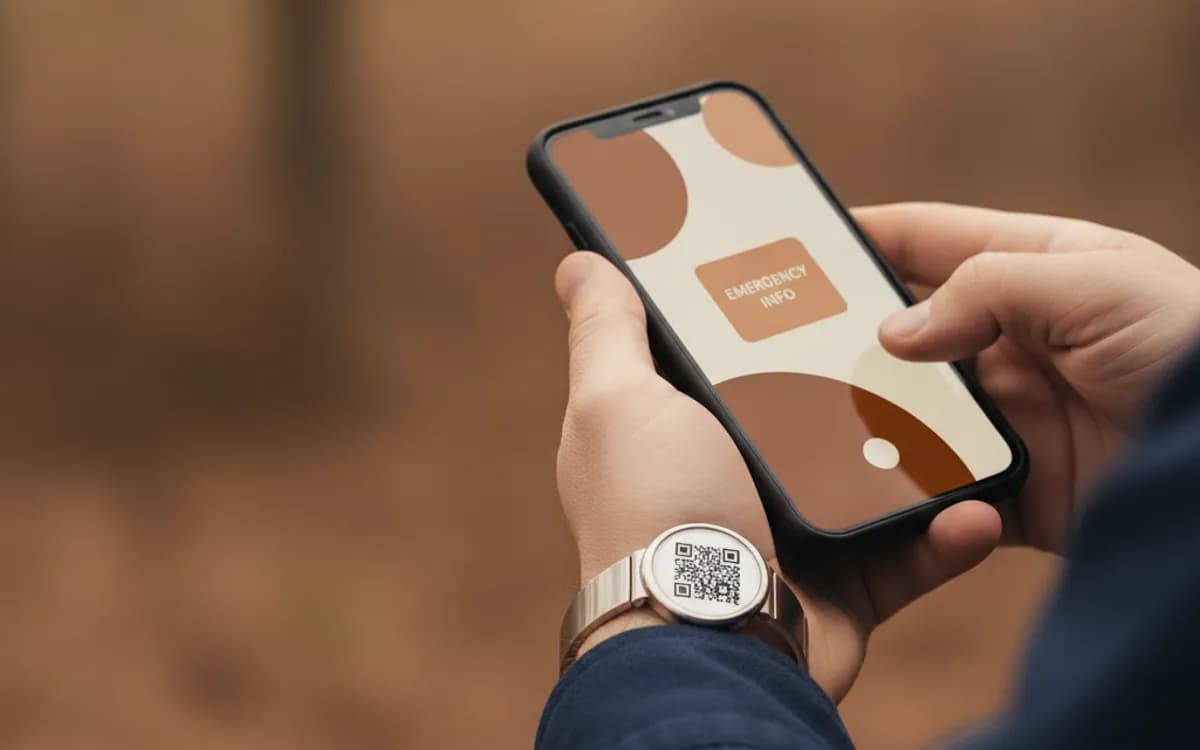 A person scanning a medical ID QR code with a smartphone in a real setting