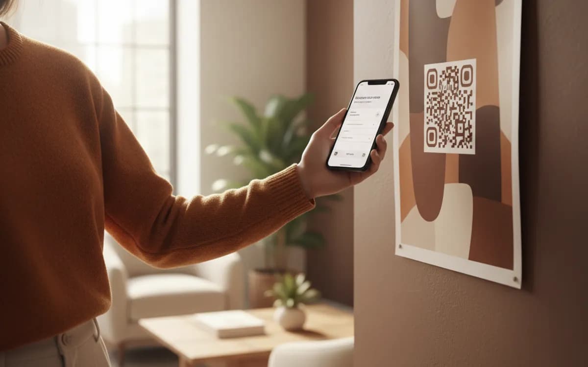 A person scanning a Microsoft Forms QR code with a smartphone in a real setting