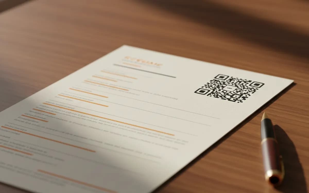 A resume QR code shown on a printed item in a real setting