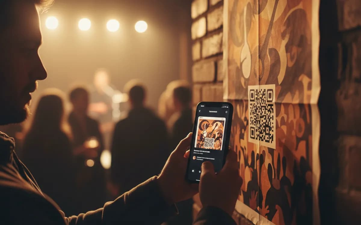 A person scanning a Spotify QR code with a smartphone in a real setting