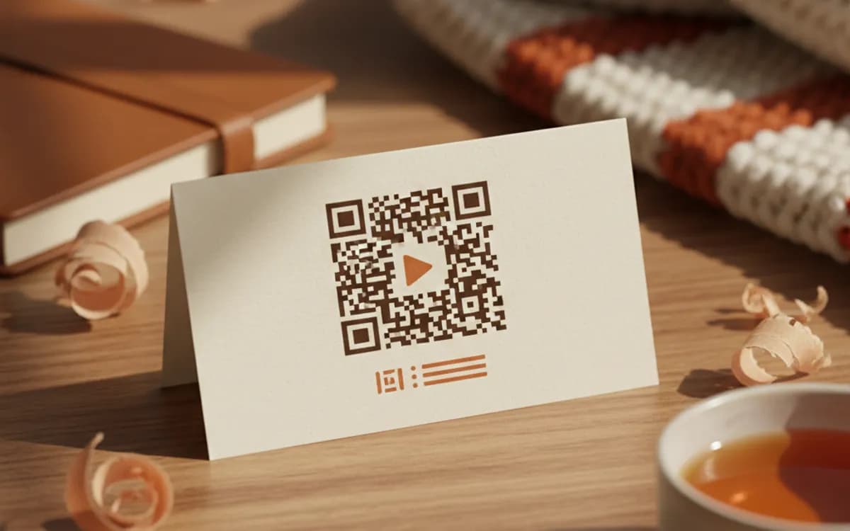 A video QR code shown on a printed item in a real setting