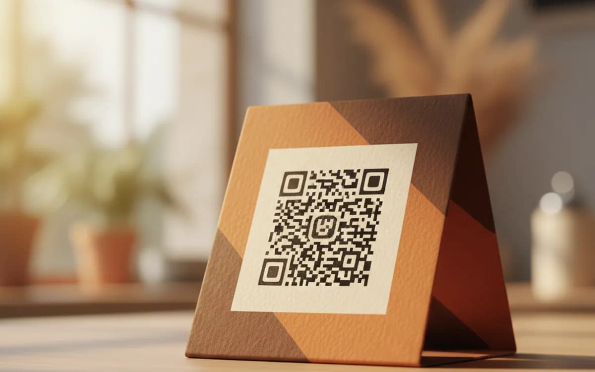 A app download QR code shown on a printed item in a real setting