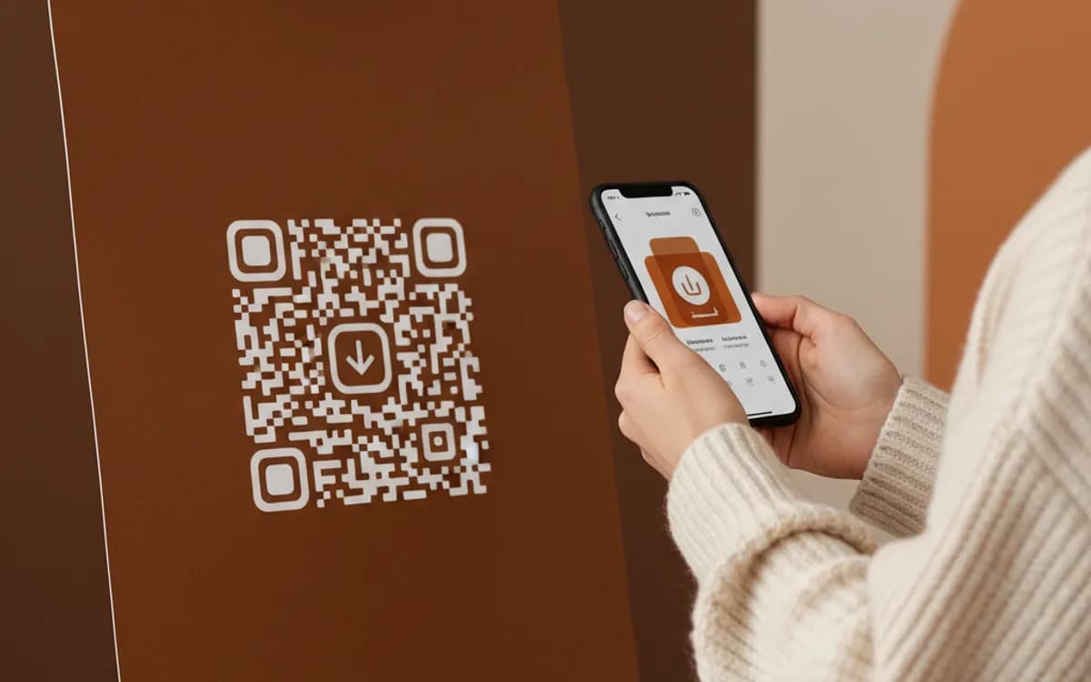 A person scanning a app download QR code with a smartphone in a real setting