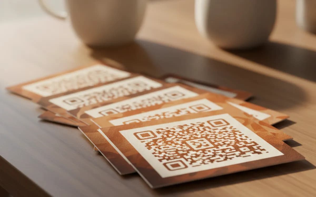 A colored QR code shown on a printed item in a real setting