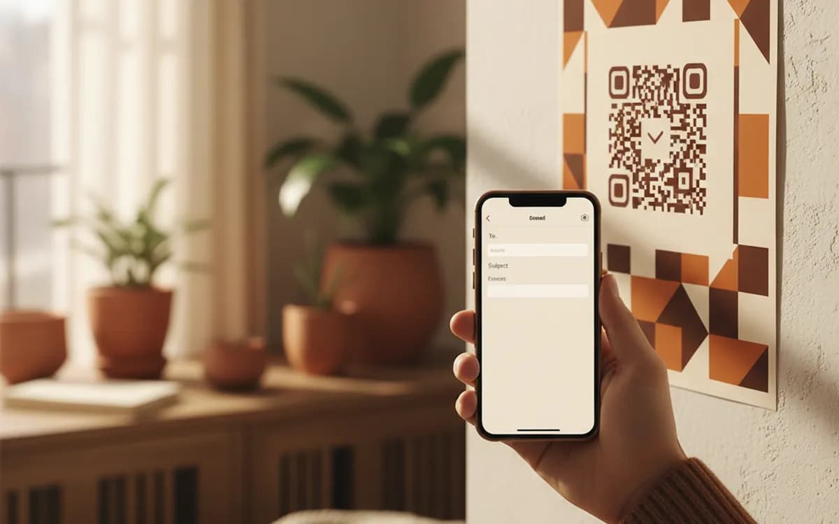 A person scanning a email QR code with a smartphone in a real setting
