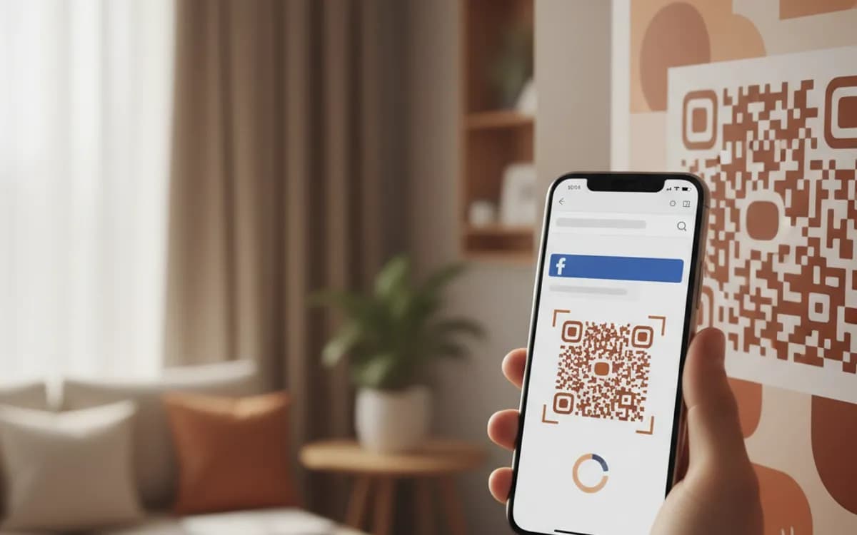 A person scanning a Facebook QR code with a smartphone in a real setting