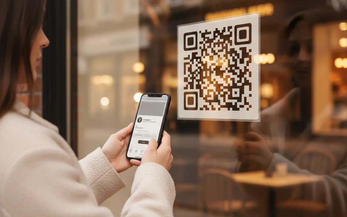 A person scanning a Instagram QR code with a smartphone in a real setting