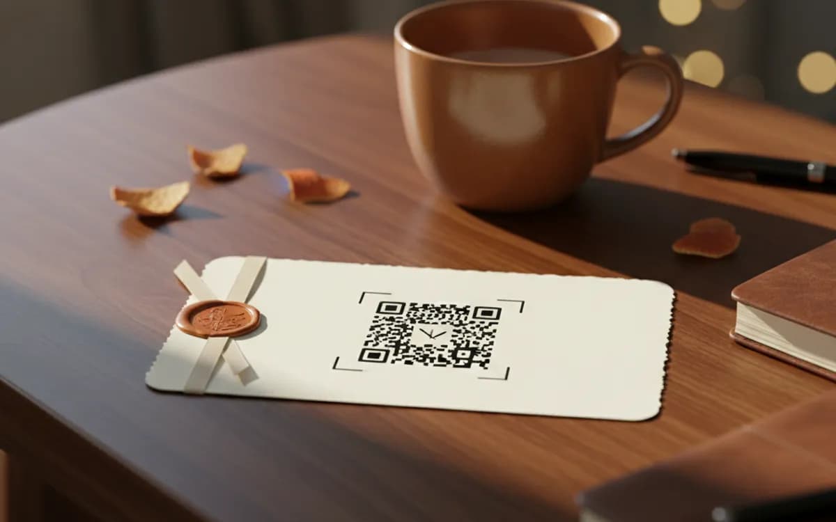 A location QR code shown on a printed item in a real setting