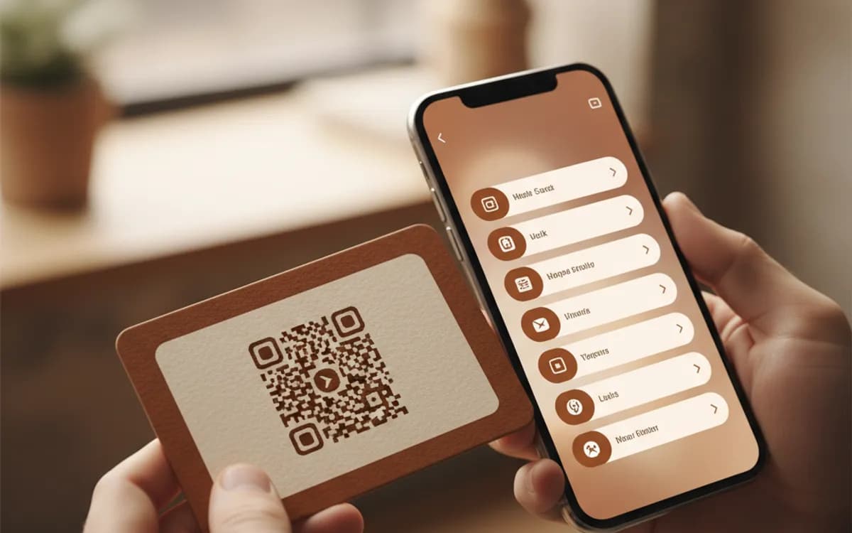 A person scanning a multi-link QR code with a smartphone in a real setting