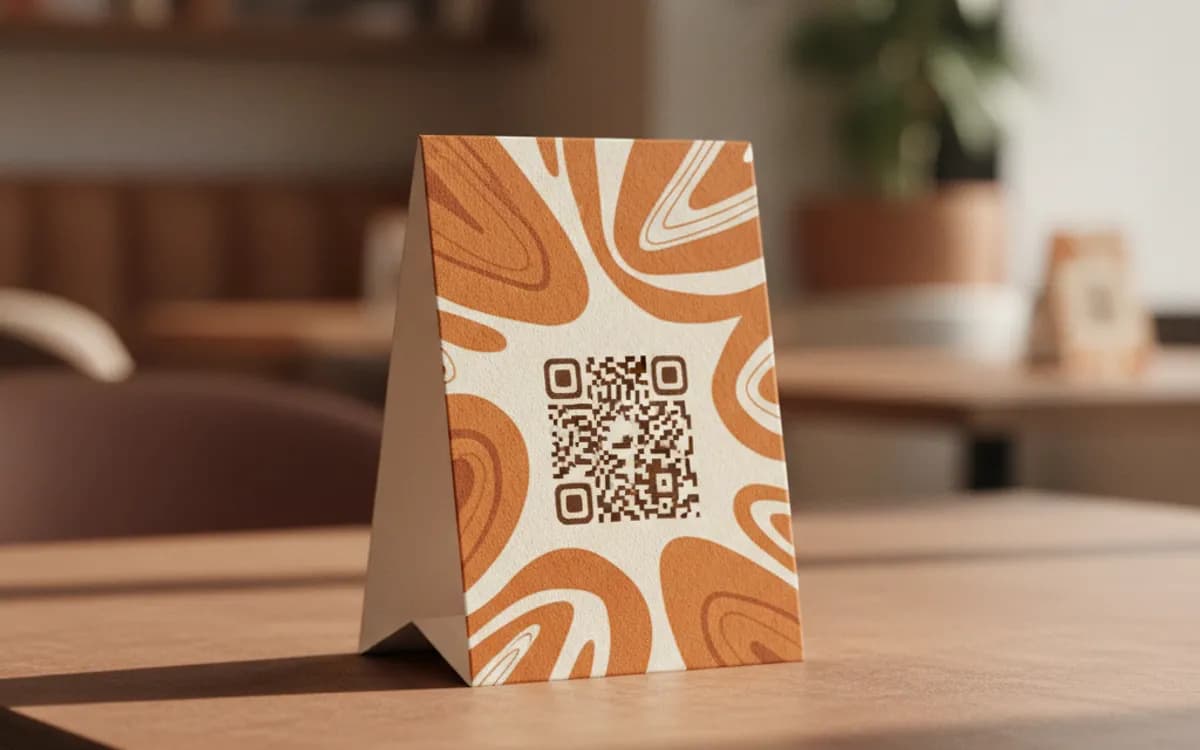 A restaurant menu QR code shown on a printed item in a real setting