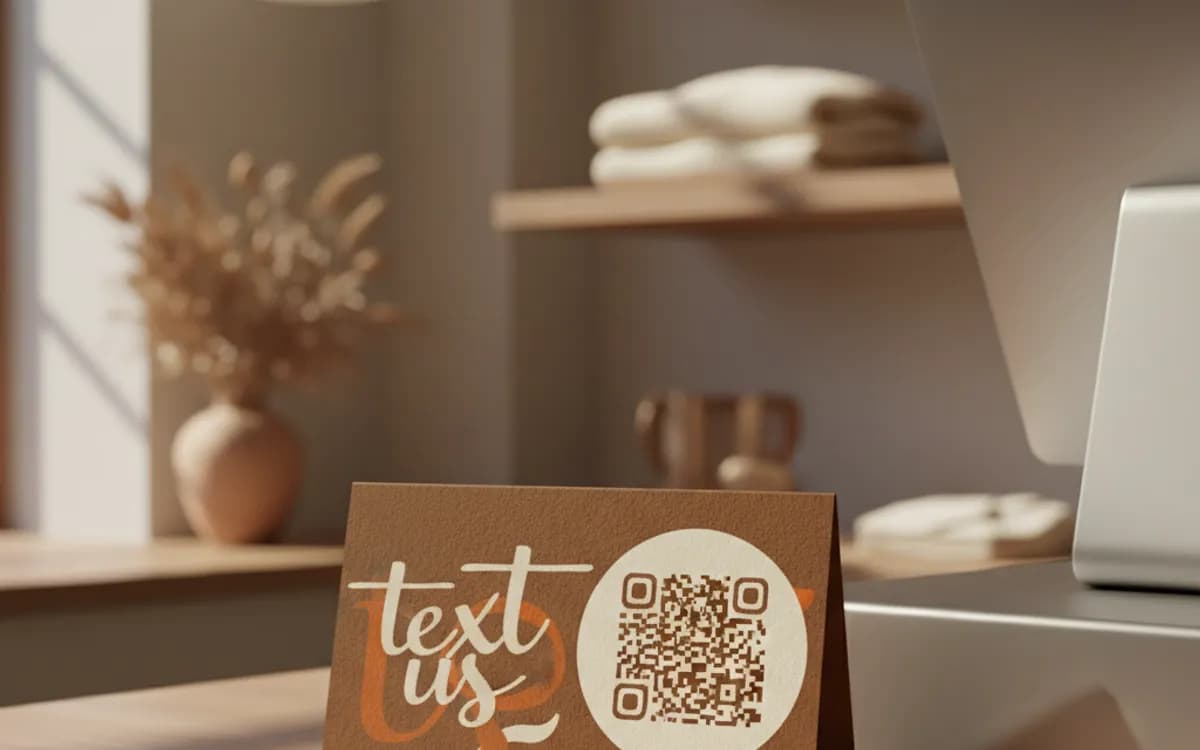 A text message QR code shown on a printed item in a real setting
