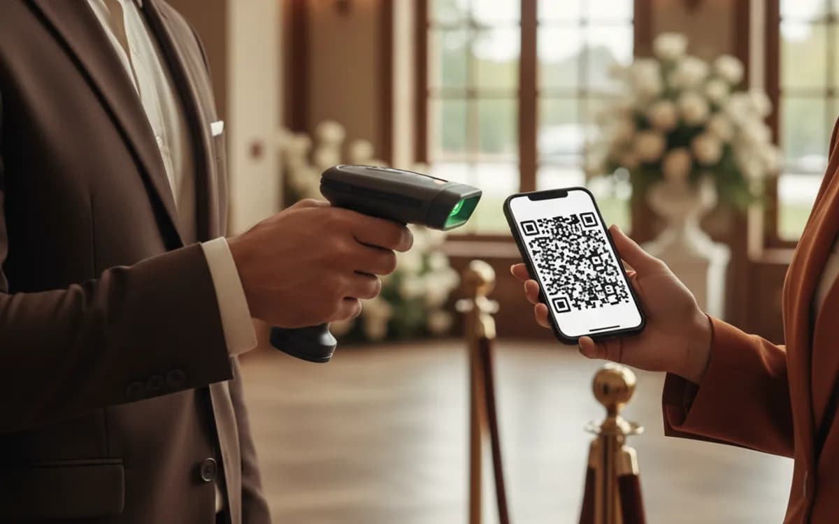 A person scanning a event ticket QR code with a smartphone in a real setting