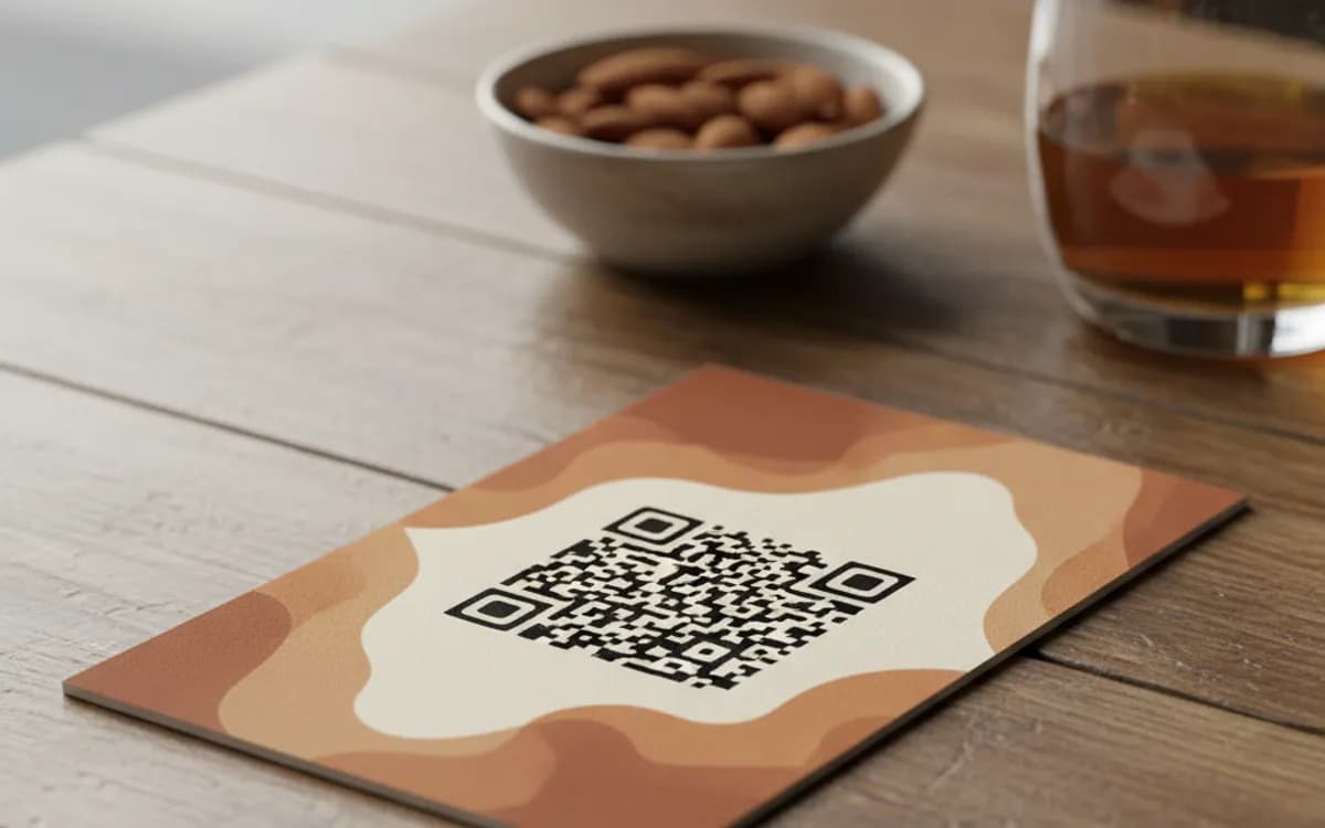 A Yelp review QR code shown on a printed item in a real setting