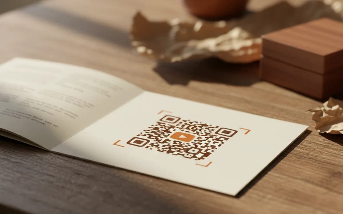 A YouTube QR code shown on a printed item in a real setting