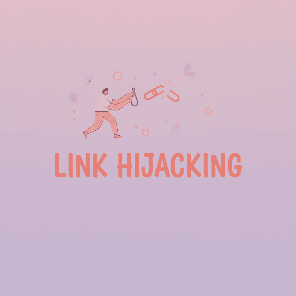 Link hijacking illustration: a person pulling a broken chain link away with a hook