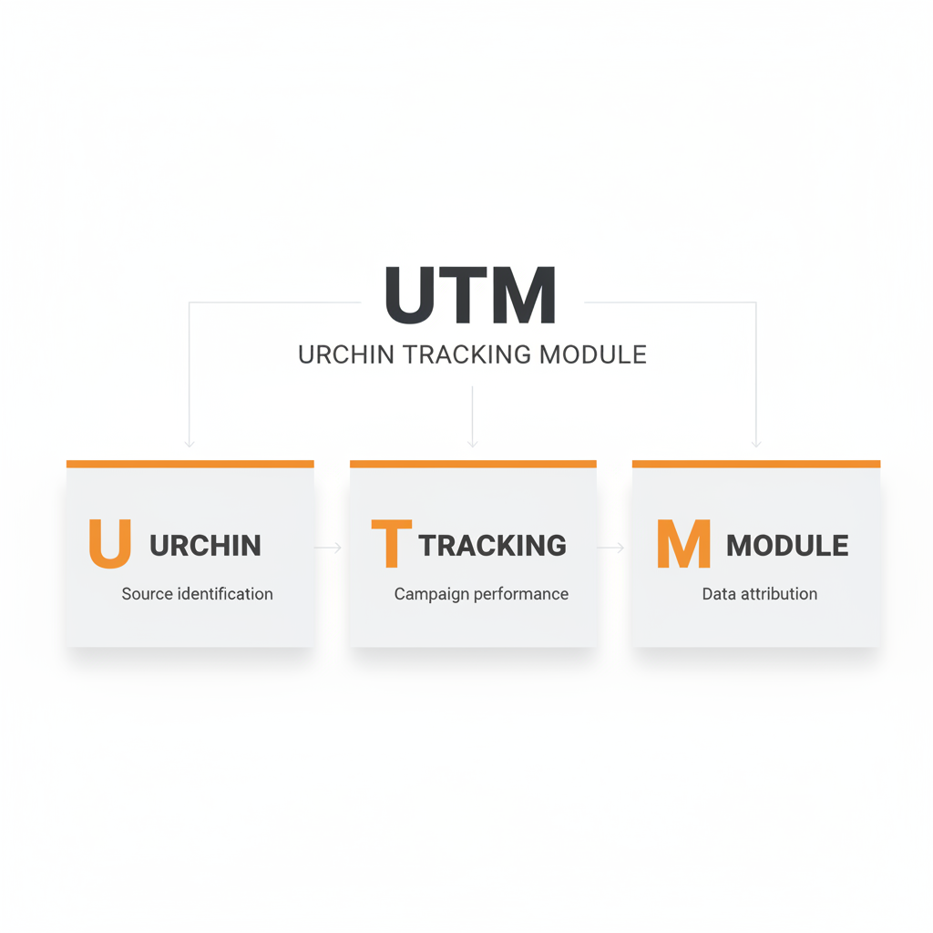 UTM meaning infographic showing Urchin Tracking Module acronym expanded