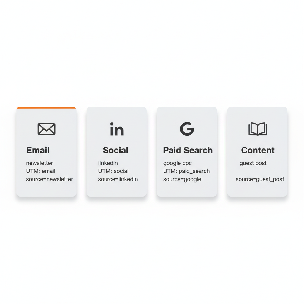UTM examples by marketing channel: email, social, paid search, content